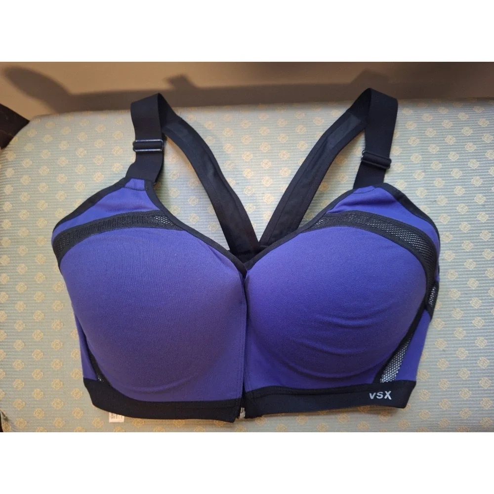 Victorias Secret Sport Purple Lined Underwire Front Zip Racerback Sport Bra 34DD